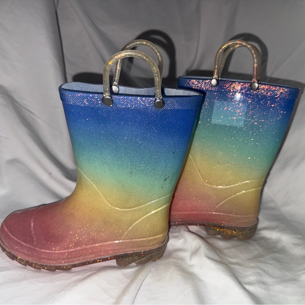 Light Up Rainbow Glitter Rain Boots Kids Size 11/12 Member’s Mark LED Festival